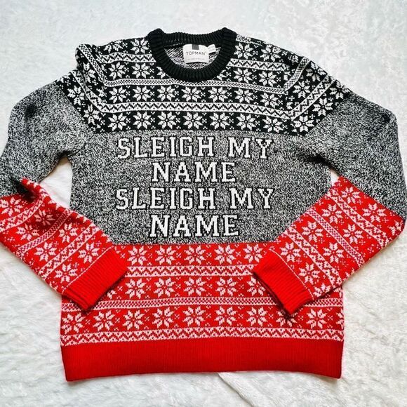 Topman Sweaters - Topman Womens Red and Black Fair Isle Sleigh My Name Christmas Sweater Large